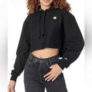 Champion Women's Black Crop Hoodie Sweatshirt